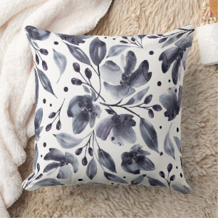 Mona Grau und Weiß Aquarell Blumen Reversible Kissen