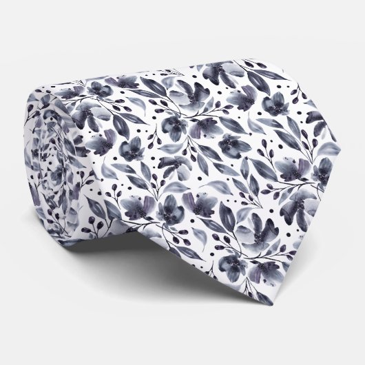 Mona Grau und Weiß Moderner Blumendesigner Krawatte (Gerollt)