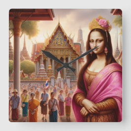Mona liegt vor dem thailändischen Tempel Quadratische Wanduhr