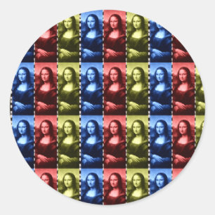 Mona Lisa Animal Print Primary Colors Runder Aufkleber