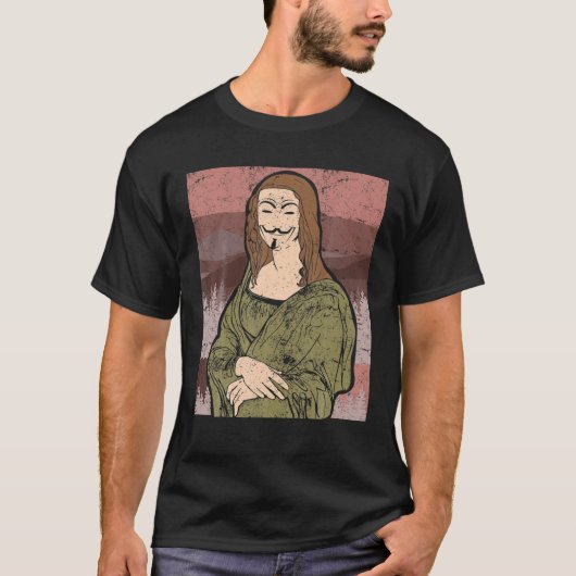 Mona Lisa Anonymous Mask Hacker Mask Programmer T-Shirt (Vorderseite)