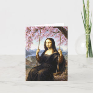 Mona Lisa auf einer Schaukel in Kirschblüten Karte