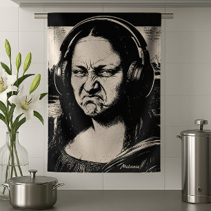 Mona Lisa Bass Gesicht Lustige Musikliebhaber DJs Geschirrtuch