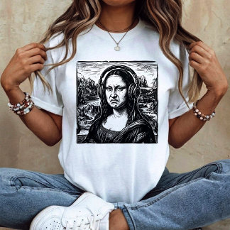 Mona Lisa Bass Gesicht Lustige Musikliebhaber DJs T-Shirt