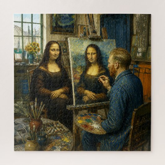 Mona Lisa besucht Vincent van Goghs Studio Puzzle (Vertikal)