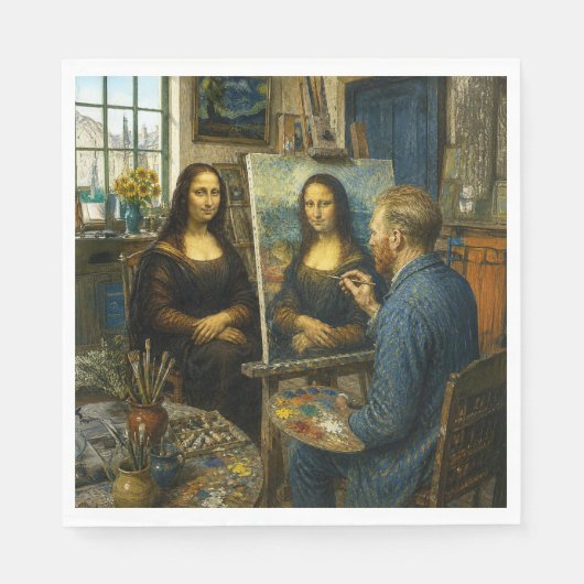 Mona Lisa besucht Vincent van Goghs Studio Serviette (Vorderseite)
