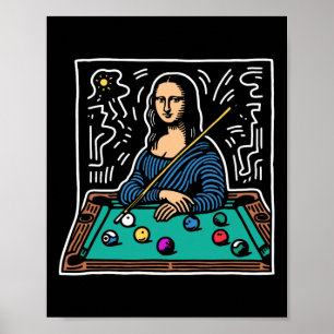 Mona-lisa Billiards - Funny Mona-lisa Pool Billiar Poster