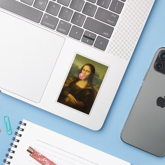 Mona Lisa Blase Pink Bubble Gum Aufkleber (Laptop mit iPhone)