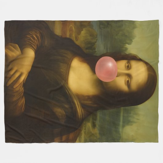 Mona Lisa Blase Pink Bubble Gum Fleecedecke (Vorderseite (Horizontal))