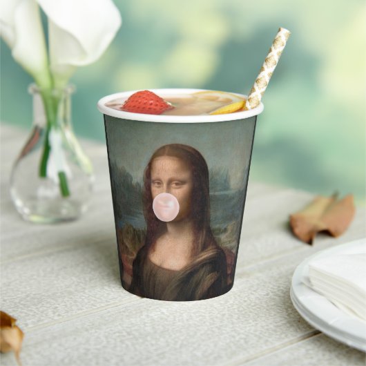 Mona Lisa Blasst Pink Bubble gum Pappbecher (In Situ)