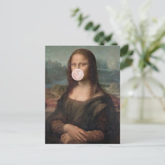 Mona Lisa Blasst Pink Bubble gum Postkarte (Stehend Vorderseite)