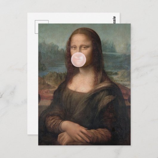 Mona Lisa Blasst Pink Bubble gum Postkarte (Vorne/Hinten)