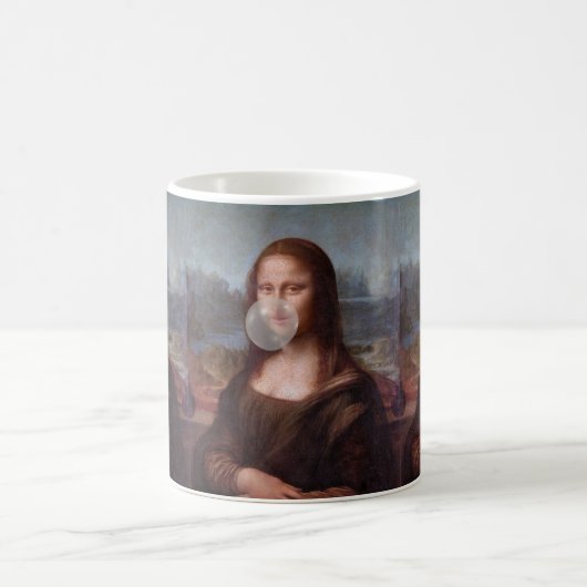 Mona Lisa bläst ein graues Kaugummi Kaffeetasse (Mittel)
