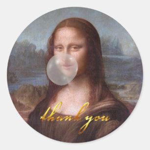 Mona Lisa bläst einen grauen Kaugummi Runder Aufkleber