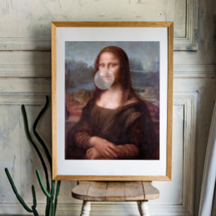 Mona Lisa bläst grauen Kaugummi Fotodruck