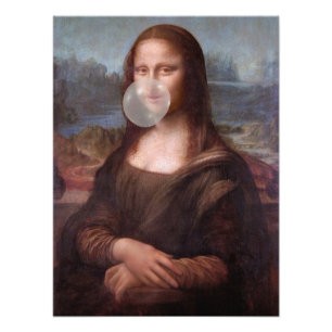 Mona Lisa bläst grauen Kaugummi Fotodruck