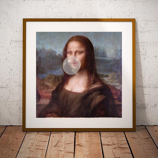 Mona Lisa bläst grauen Kaugummi Poster