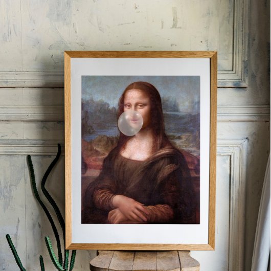 Mona Lisa bläst grauen Kaugummi Poster