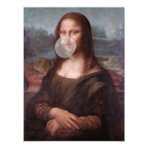 Mona Lisa bläst graues Kaugummi Fotodruck