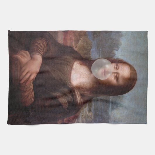 Mona Lisa bläst graues Kaugummi Geschirrtuch (Horizontal)