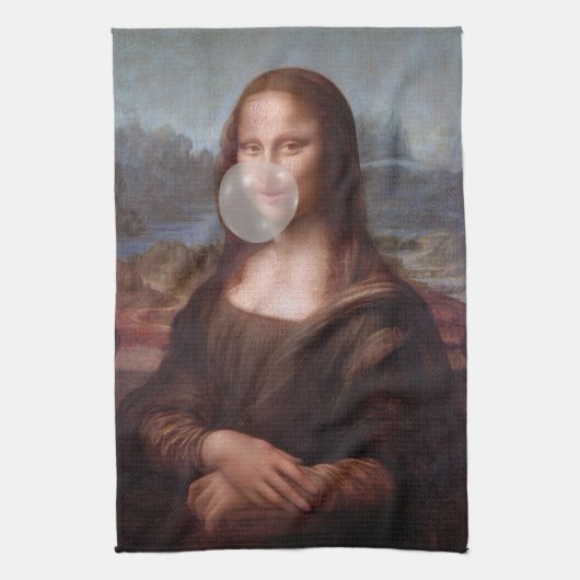 Mona Lisa bläst graues Kaugummi Geschirrtuch (Vertikal)