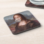 Mona Lisa bläst graues Kaugummi Getränkeuntersetzer (Linke Seite)