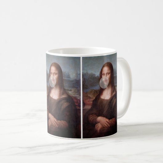 Mona Lisa bläst graues Kaugummi Kaffeetasse (VorderseiteRechts)