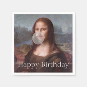 Mona Lisa bläst Kaugummi Alles Gute zum Geburtstag Serviette