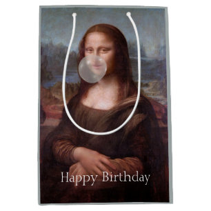 Mona Lisa bläst Kaugummi Glücklicher Geburtstag Mittlere Geschenktüte