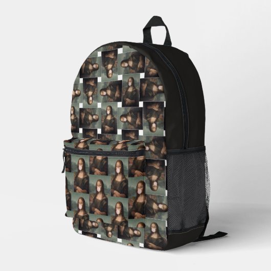 Mona Lisa bläst rosa Kaugummi Bedruckter Rucksack (Rückseitige Ecke Rechts)