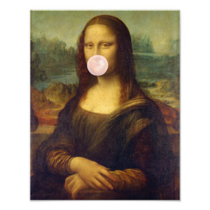 Mona Lisa bläst rosa Kaugummi  Fotodruck
