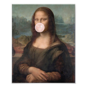 Mona Lisa bläst rosa Kaugummi  Fotodruck