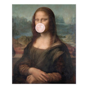 Mona Lisa bläst rosa Kaugummi  Fotodruck