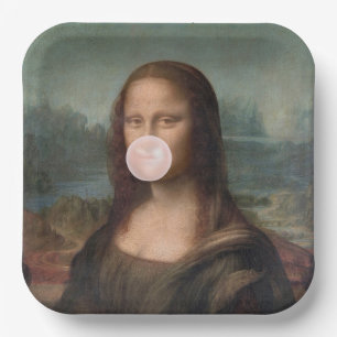 Mona Lisa bläst rosa Kaugummi Pappteller