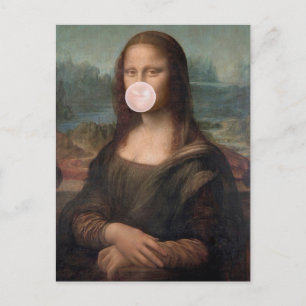 Mona Lisa bläst rosa Kaugummi Postkarte