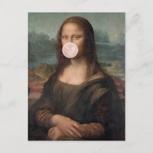 Mona Lisa bläst rosa Kaugummi Postkarte