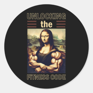 Mona Lisa Bodybuilding Muscle Gym Weightlift Wo Runder Aufkleber