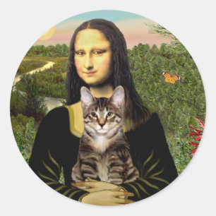 Mona Lisa - Braungetigerte Katze Runder Aufkleber