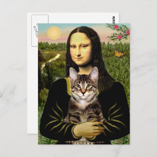 Mona Lisa - Brown Tabby Tiger cat Postkarte (Vorne/Hinten)