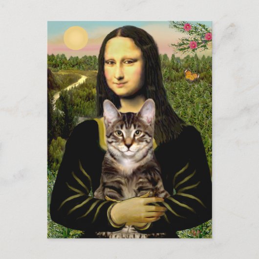 Mona Lisa - Brown Tabby Tiger cat Postkarte (Vorderseite)