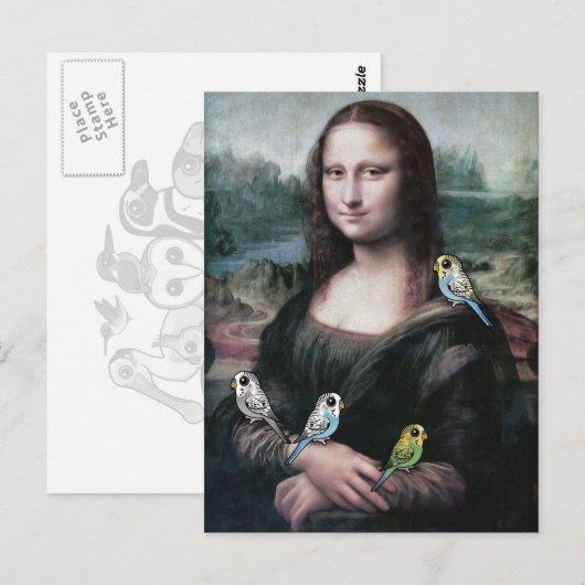 Mona Lisa & Budgies Postkarte (Vorne/Hinten)