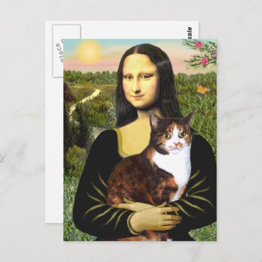 Mona Lisa - Calico cat Postkarte (Vorne/Hinten)
