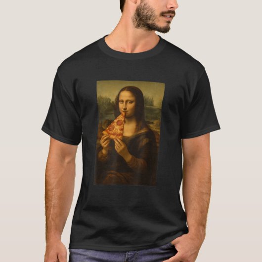 Mona Lisa Eating Pizza Funny Classic Art Pizza Foo T-Shirt (Vorderseite)