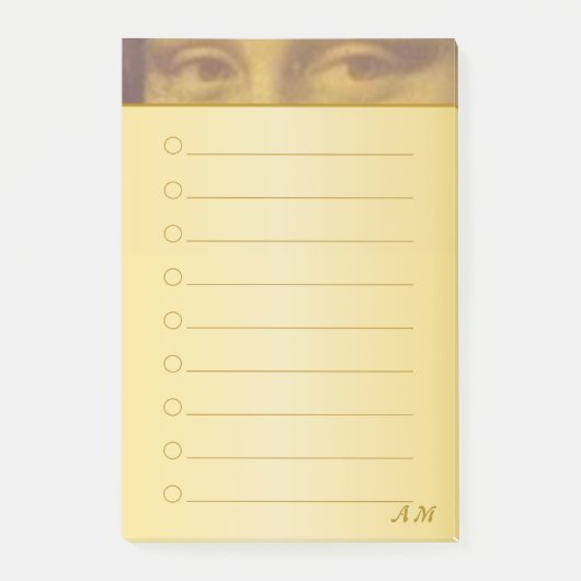 Mona Lisa Eyes & Monogram auf Golden Lined Post-it Klebezettel (Vorderseite)