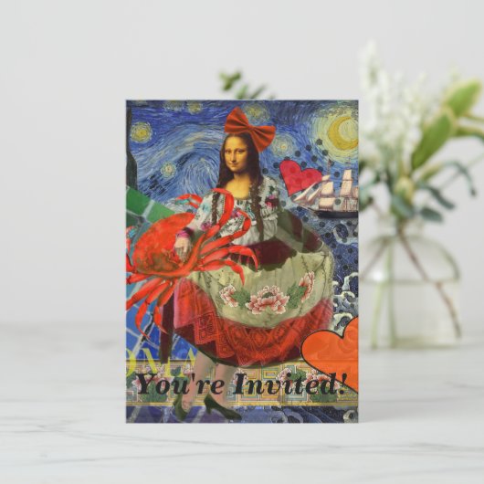 Mona Lisa Fun Zodiac Whimsical Einladung (Stehend Vorderseite)