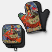 Mona Lisa Fun Zodiac Whimsical Ofenhandschuh & Topflappen-Set (Vorderseite/Rückseite)