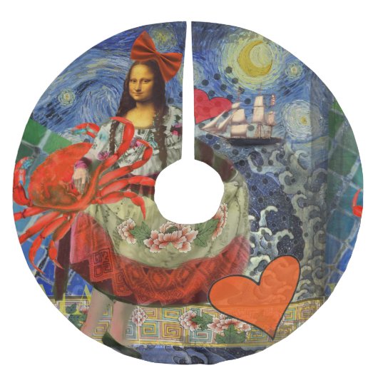 Mona Lisa Fun Zodiac Whimsical Polyester Weihnachtsbaumdecke (Vorderseite)