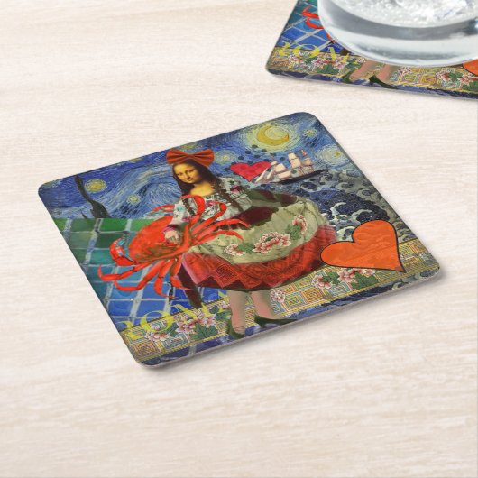 Mona Lisa Fun Zodiac Whimsical Rechteckiger Pappuntersetzer (angewinkelt)