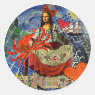 Mona Lisa Fun Zodiac Whimsical Runder Aufkleber