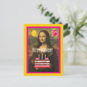 Mona Lisa Geburtstag mit Kuchen und Ballons Postkarte (Stehend Vorderseite)